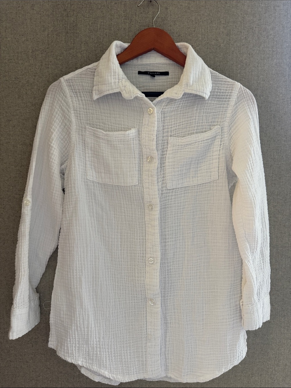 Classic White Textured Button-Up Shirt - TAHARI side M